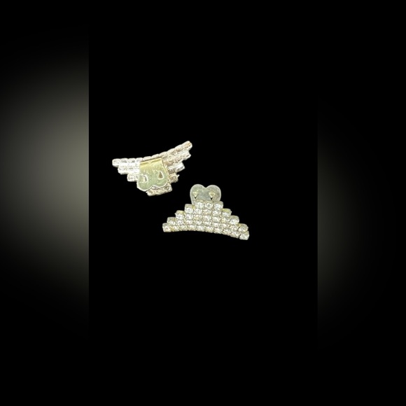 Pair of Vintage Estate Silver Tone & Rhinestone Shoe Clips D&E Juliana Style - Picture 9 of 9